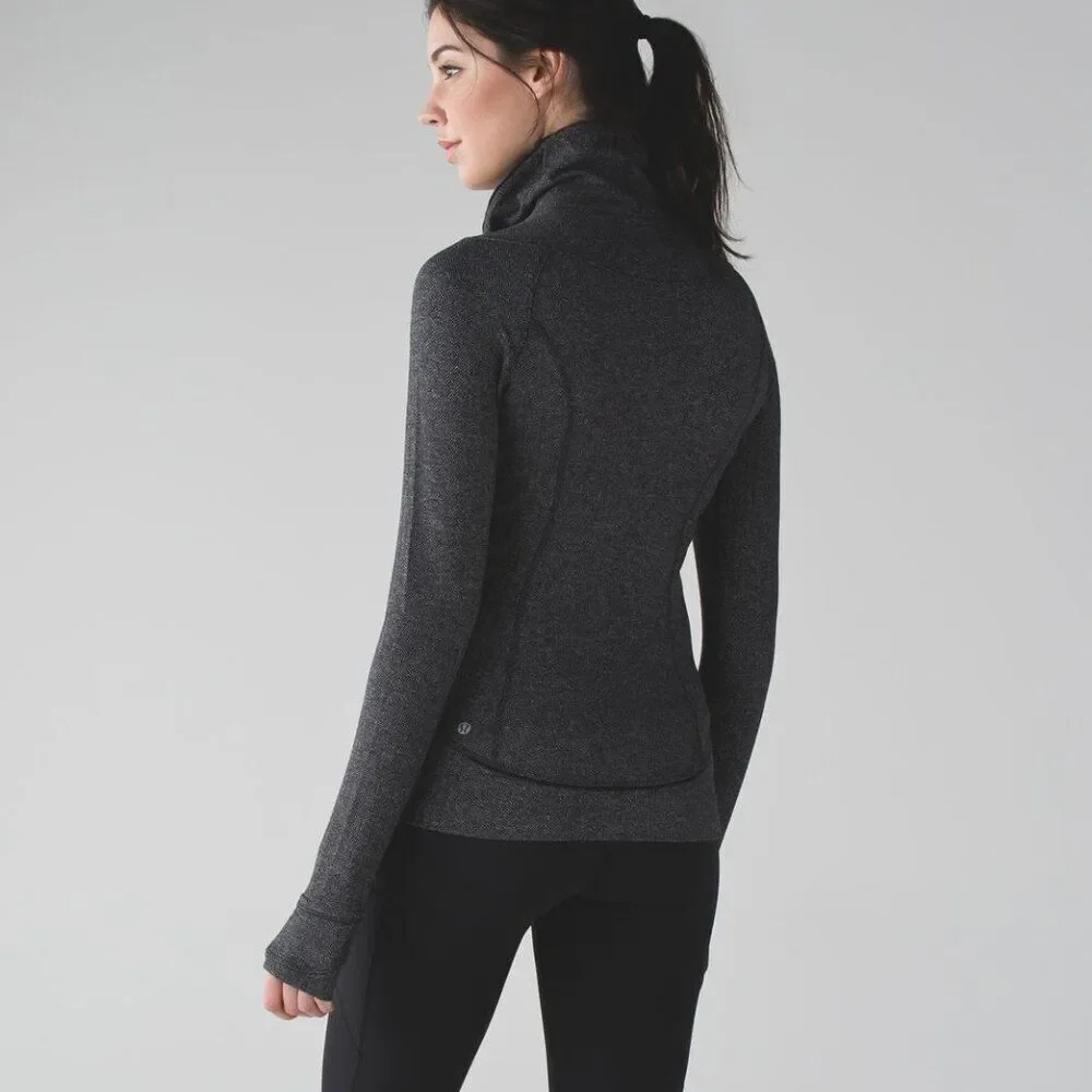 Lululemon Think Fast Pullover in Heathered Herringbone Black Size 4